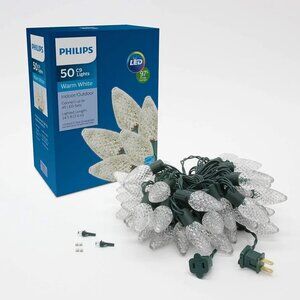 Philips 50 LED Warm White Faceted C9 Christmas Lights on Green Wire